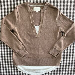 Brochu Walker Size Small Layered Cotton/Linen Henley Sweater Top